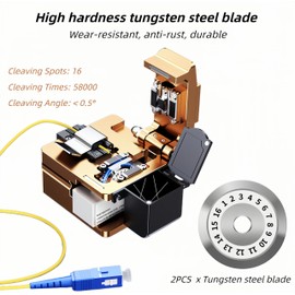 Fiber Cleaver, Optical Fiber Cutter Machine with 16 Cleaving Spots 58000 Cleaves, High Precision Fiber Cleaver Stripper Tool with Gauge & 3 Fiber Holder for 0.25/0.9/2.5-3.0mm