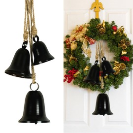 Styleonme Decorative Bells, Christmas Bells, Metal Indoor and Outdoor Blessing Bells, 3-Piece Set of Harmonious Bells, Vintage Handmade and Rustic Lucky Christmas Bells Hanging on Rope
