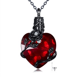 AXOMY Black Rose Urn Necklace 925 Sterling Silver Gothic Heart Necklace Cremation Memorial Keepsake Jewelry for Ashes of Loved Ones for Women