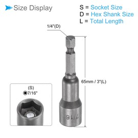 CoCud Quick-Change Nut Setter Driver Bit, 7/16-inch SAE 65mm Length 1/4" Shank, CR-V Magnetic Straight Shank Setter Drill Bits - (Applications: for Auto Repair) - 2pieces