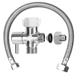 Hsmhose Bidet T Adapter with Shut off Valve,Metal T Valve for Bidet 7/8” X 7/8” X 1/2”or 3/8” with 15.75 Inch Flexible Toilet Connector, Tee Connector Bidet Attachment for Toilet