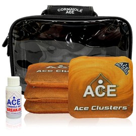 CornholeAce Ace Clusters | Orange | ACE Pro Bag Kit: 4 Pro Bags + Break-in Kit + Carry Case | Professional Cornhole Bags | Dual Sided Slick Stick All Weather