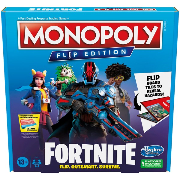 MONOPOLY Flip Edition: Fortnite Board Game for Ages 13 Game Inspired by Fortnite Video Game, Board Games for Teens and Adults, 2-4 Players