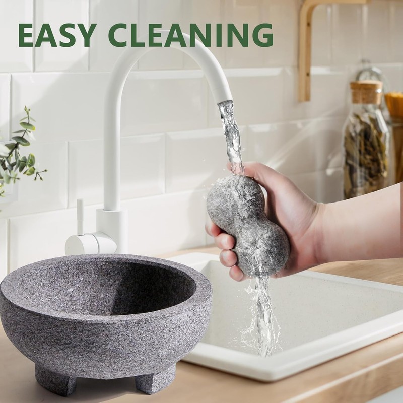Luvan Large Mortar and Pestle Set,4 Cups Unpolished Granite Natural