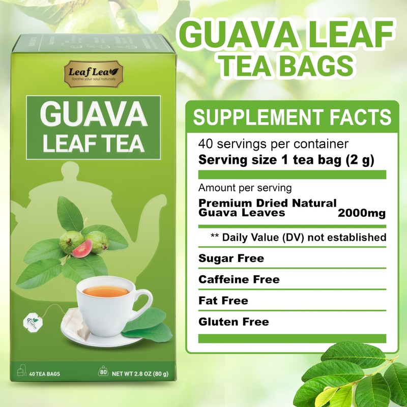LeafLea 120 Guava Leaf Tea Bags, Premium Natural Herbal Tea,