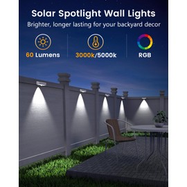 JOFIOS Solar Fence Lights Outdoor, 50LM Super Bright, 3 Color Temperatures & Vibrant RGB, IP65 Waterproof, Dusk-to-Dawn Solar Deck Lights for Fence, Patio, Railing (12Pack,White)