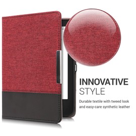 kwmobile Case for Tolino Shine 2 HD - PU Leather and Canvas Protective e-Reader Cover Folio Case - Dark Red/Black