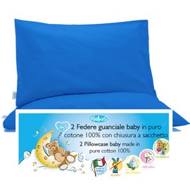 4BABIES Cushion Cover 50 x 30 cm Children, Set of 2 Pillowcases with Bag Closure, 100% Pure Cotton, Made in Italy, Oeko-Tex Certified, Blue