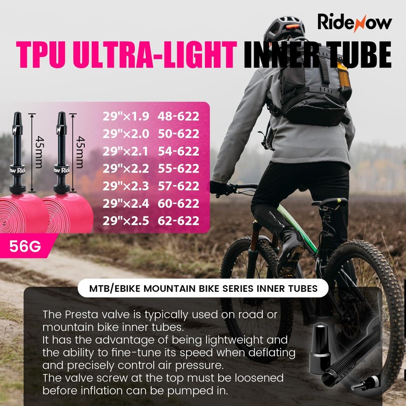 RideNow 2-Pack 56g MTB TPU Bike Inner Tube, 29" for