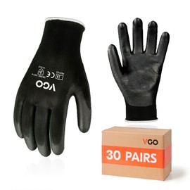 Vgo... 30Pairs Men's Safety Work Gloves,Coated Gardening Gloves,Dipping Gloves,Warehouse Gloves(Black,PU2103)