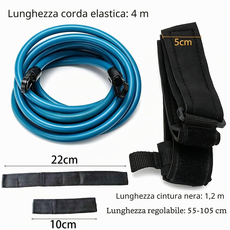 Ncheli Cintura da Nuoto con Elastico 4m, Regolabile 55-105cm