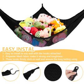 KOHUIJOO Stuffed Animal Net or Hammock, Stuffed Animal Net, Jumbo Toy Net Hammock for Stuffed Animals Wall Sling Corner Extra Large Kids Children Mesh Toy Net Organizer (Black 2 Pack, 83 Inch)