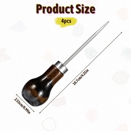Giantree 4Pcs Awl Tool, Scratch Awl Tool, Awl Tool Sewing with Gourd Shape Wooden Handle, Leather Awl for Sewing Punching Stitching, Awl Repair Tool for Bookbinding Supplies Gourd