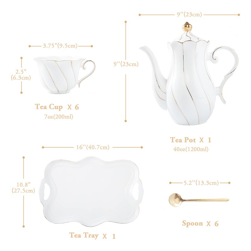 DUJUST 14 pcs Tea Set for 6 with Tea Tray
