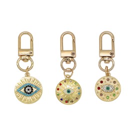 Jasimkiss Evil Eye Keychains Set Car Key Ring Bag Purse Keychains Good Luck Amulet protection Charm Keychains for Women Men (3pcs Gold)