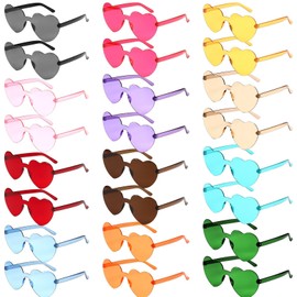 GOMETY Pack of 24 Heart Sunglasses, Rimless Sunglasses, Colour Heart Glasses, Transparent Candy Coloured Heart Glasses, Heart-Shaped Party Glasses, Heart Glasses for Carnival, Beach Party, Christmas