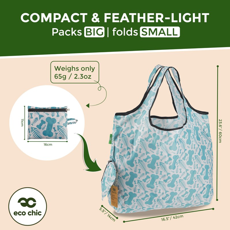 ECO CHIC Foldable Reusable Large Recycled Grocery Bags Lightweight Shopping