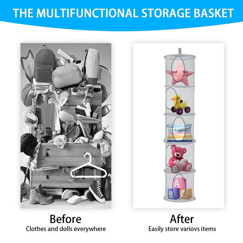 QYRDBGY 5 Tier Hanging Toy Storage Net, Foldable Soft Toy