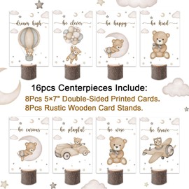 16Pcs We Can Bearly Wait Baby Shower Centerpieces and Wooden Stands, Bear Baby Shower for Table Decorations, Double Side Bear Themed Baby Shower Party Supplies for Boys Girls