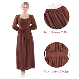 LSYYSKB Women Vintage Dress Medieval Classic Victorian Dresses Long Peasant Dress Regency Era Costume for Women Brown M