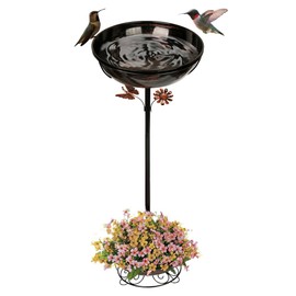 OUISJYER Bird Bath with Planter for Outdoors,Pedestal Metal Birdbaths with 4 U-Shaped Nails Outside 3.2”Deep Bird Bath Bowl with Flower Planter,Garden Yard Patio Decor(36.4”H 13.2”W)