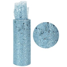 RIBBOOO Sky Blue Glitter Tulle Fabric Rolls 6 Inch 10 Yards Netting Fabric Sequin Sparkling Ribbon Spool Netting for DIY Tutu Skirt Gift Wrapping Baby Shower Wedding Party Decoration