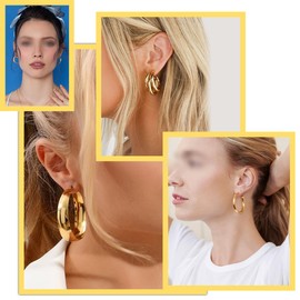 Juego de 23 pares de aretes de aro de oro de 14 quilates para mujer, arete de perlas gruesas, paquete múltiple de arete trenzados, hipoalergénicos, de moda, pequeños aretes grandes
