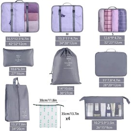 NEWKIBOU Organizadores de Viaje para Maletas,12 en 1 Set de Organizador de Equipaje,Impermeable Organizador de Maleta, para Ropa Zapatos, Cosméticos de bolsas organizadoras de viaje (Gris)