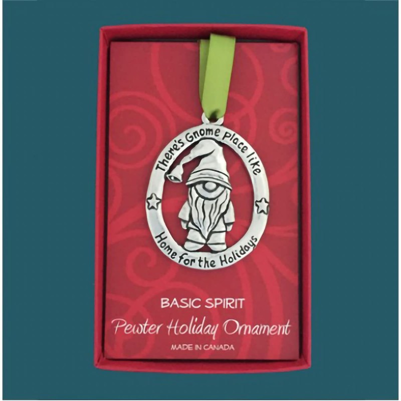 Basic Spirit Gnome Pewter Ornament with Santa Hat for Holiday
