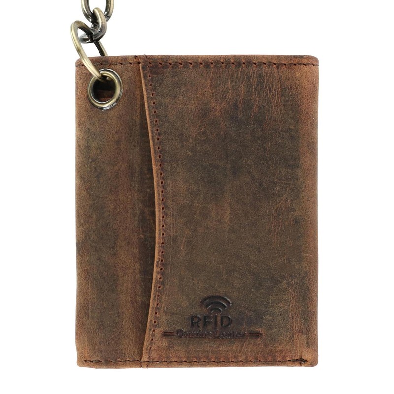 Cazoro Men's RFID Vintage Leather Trifold Chain Wallet, Antique Brown