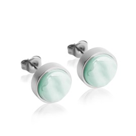 Kleine Ohrstecker silber mit Stein • Minzgrüne Ohrringe für Damen • Nachhaltiger Modeschmuck aus Edelstahl & recyceltem Glas mit Perlmutt Optik • Ø 9mm