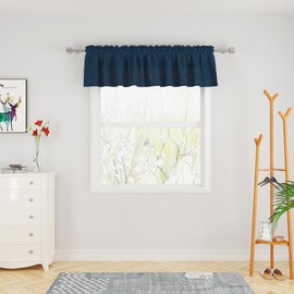 Valance Curtains 14 inches Long Kitchen Short Small Mini Linen Textured Living Room Navy Blue Bedroom Window Curtain Toppers Valance 1 Panel Rod Pocket 72"x14"