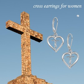 Cross Earrings S925 Sterling Silver Faith Cross Dangle/Drop Earrings Cross Jewelry Gifts for Women