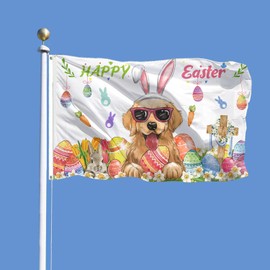 SENSEVEN Happy Easter Golden Retriever Flag 3x5 Ft Double Sided, Cute Golden Retriever Easter Bunting Flag, Spring Dog Outdoor Flag with Brass Grommets for Yard Porch, Easter Decorations