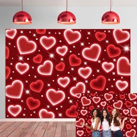 Red Heart Photo Backdrop Early 2000s Backdrop 90s Photography Background Women Men Birthday Anniversary Party Decoration Banner Girls Selfile Wall Decor (7x5FT（210x150cm）)