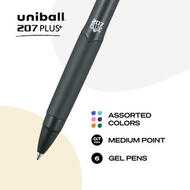 uniball™ 207 Plus+ Retractable Gel Pens, Medium Point (0.7mm), Assorted, 6 Pack