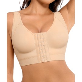FeelinGirl Post Surgery Bra Front Closure Compression Bra Wirefree Mastectomy Bra with Adjustable Straps Skin