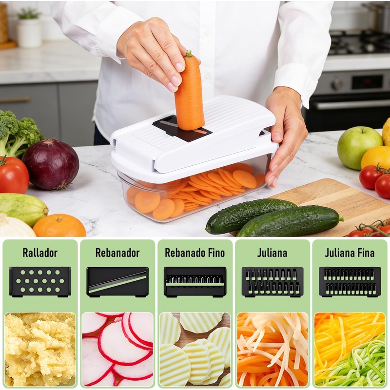 Picador de Verduras Multifunción 16 en 1 con Cuchillas de
