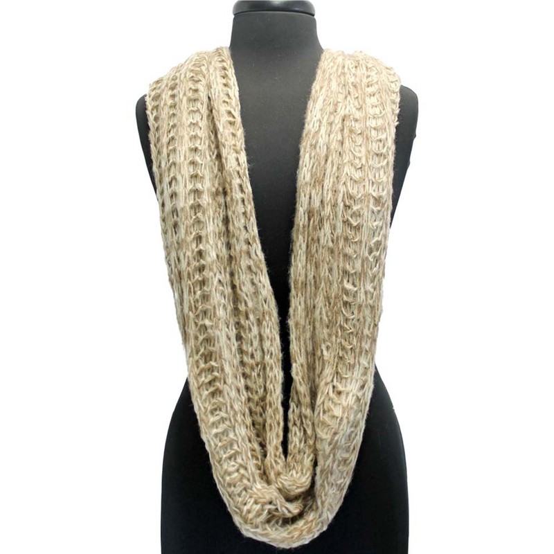 Tan Two-Tone Knit Soft Infinity Scarf