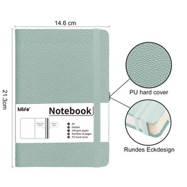 Mlife A5 Dotted Journal Notebook, 360 Pages and 100 g/m² Ink-proof Paper, Hardcover College Notepad, Notebooks with Folding Pocket for Office, School, Home, Writing and Notes (Teal)