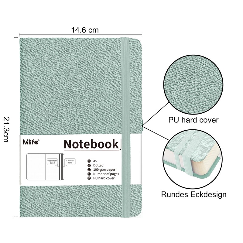 Mlife A5 Dotted Journal Notebook, 360 Pages and 100 g/m²