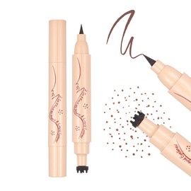 DAGEDA Freckle Stamp Eyeliner, 2 in 1 Dark Brown Freckle Pen and Liquid Eyeliner Waterproof, Natural Lifelike Freckles Makeup, Soft Sopt Pen Magic Fake Freckles