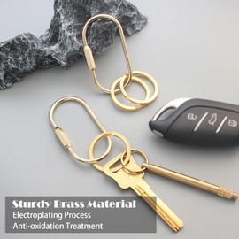 Gold Brass Key Rings, Purse Bag Charms for Handbags, Screw Lock Key Organizer, Carabiner Keychain Clip for Keys, Gold, 2.4"*1.2"