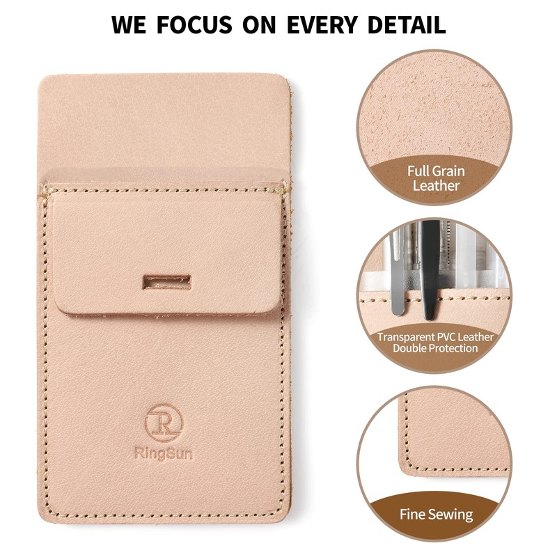Ringsun Pocket Protector for Men, Full Grain Leather Pen Holder