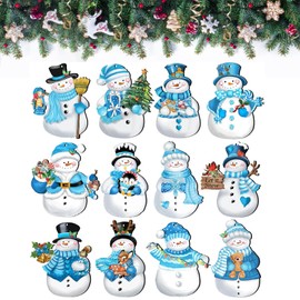 Christmas Tree Decoration Wood, Christmas Pendant Wooden Decoration, Pack of 12 Christmas Snowman Ornament, Christmas Wooden Pendant Snowman Shape, Wooden Pendant Christmas Tree Decoration Set,