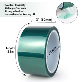 BOMEI PACK High Temp Tape Powder Coating, High Temp Masking Tape 2 Rolls x 2 inches x 216 Feet, Heat Resistant, Epoxy Release Ideal for Painting, Powder Coating, Circuit Boards