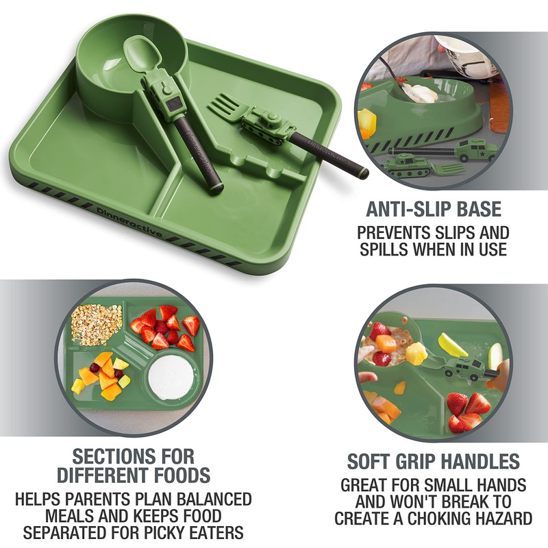 Dinneractive Dining Set for Kids - 3PC Green Army Dinnerware