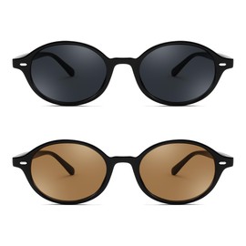 FEISEDY 2Pack Retro Oval Sunglasses for Women 90s Narrow Round Lightweight Shades Y2k Trendy Sunnies B1171