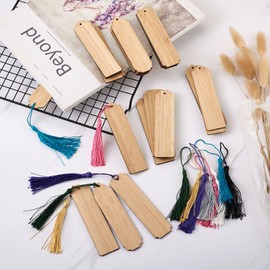 Pandahall 62pcs Wood Blank Bookmarks Rectangle Unfinished Wooden Hanging Book Marker Tags with 8 Colors Tassels for Graduation Teachers Book Lover Reader Gift