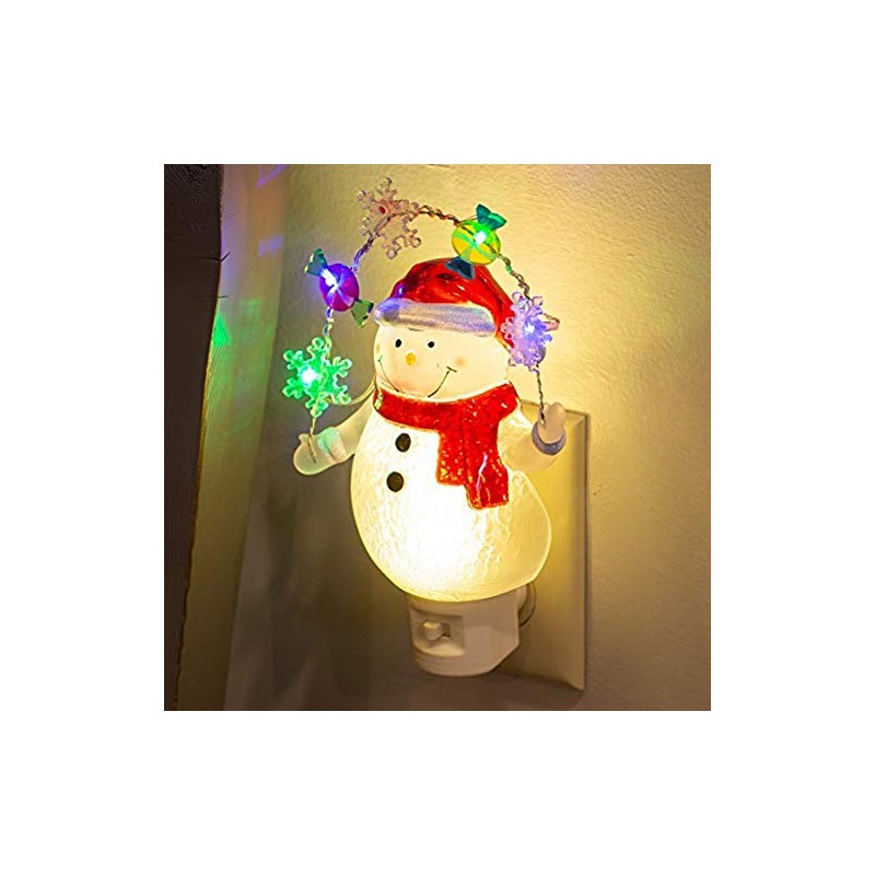 Snowman With Decorative Garland LED 7.75 Inch Acrylic Swivel Plug